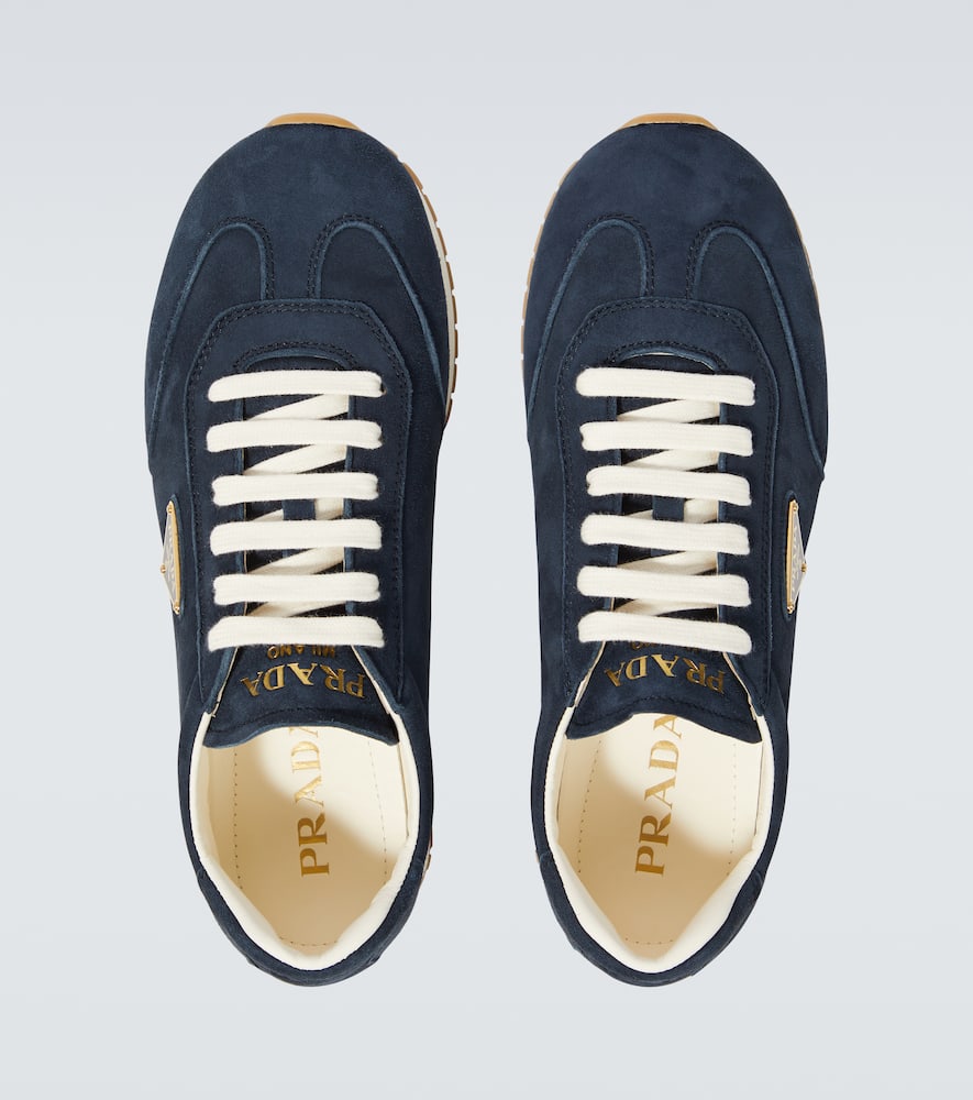 Prada Sneaker Aus Drillich Und Wildleder In Blue