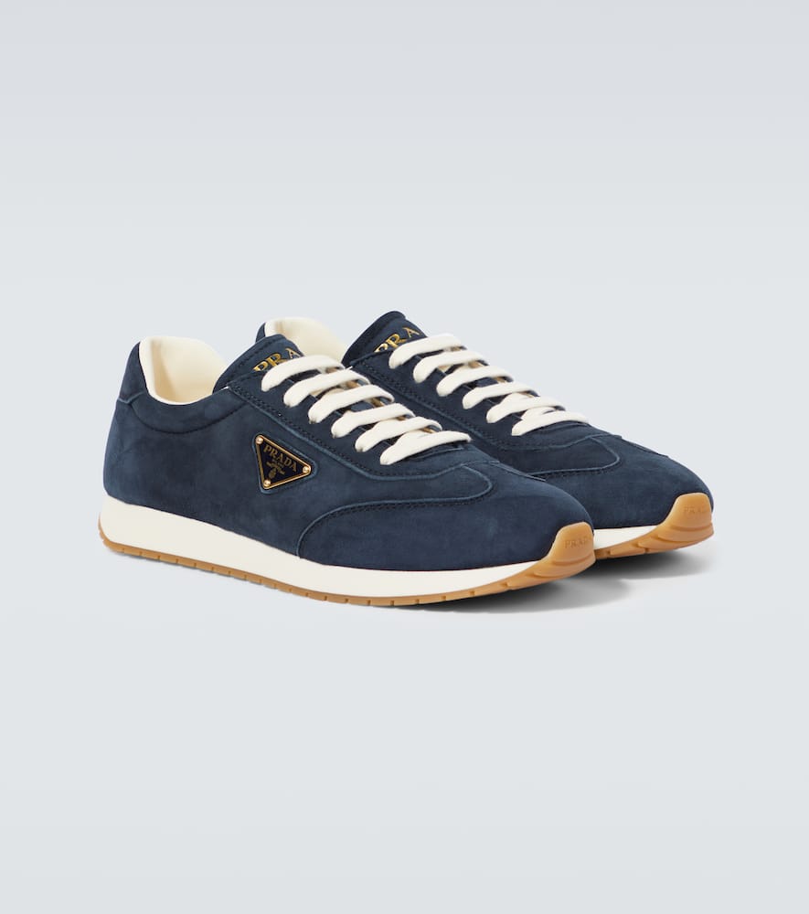 Prada Sneaker Aus Drillich Und Wildleder In Blue