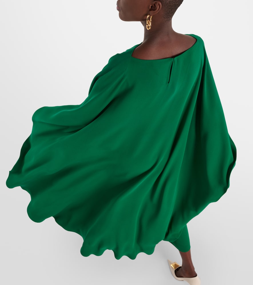 Caped Silk Crêpe Midi Dress