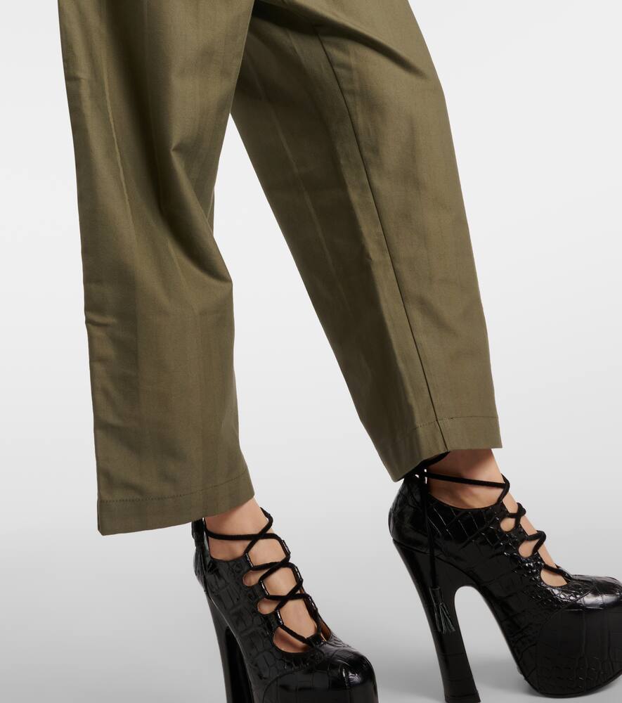 Shop Vivienne Westwood Alien Cropped Cotton Wide-leg Pants In Green