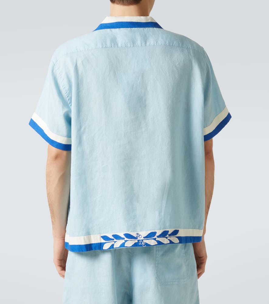 Bode Seedling Stripe Linen Camp Shirt In Blue