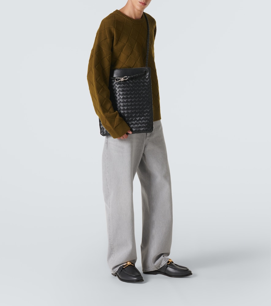 Flat Andiamo Intrecciato Leather Messenger Bag