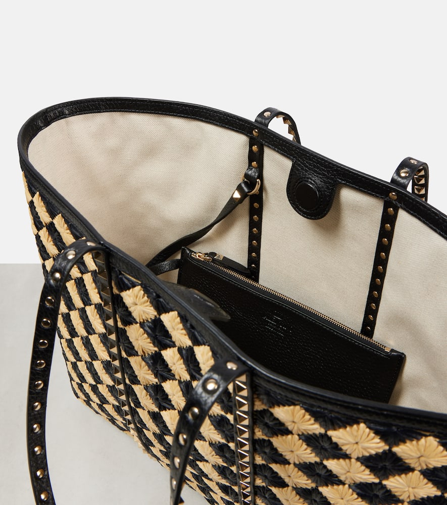 Valentino Women's Embroidered Raffia Rockstud Shopping Bag In Beige