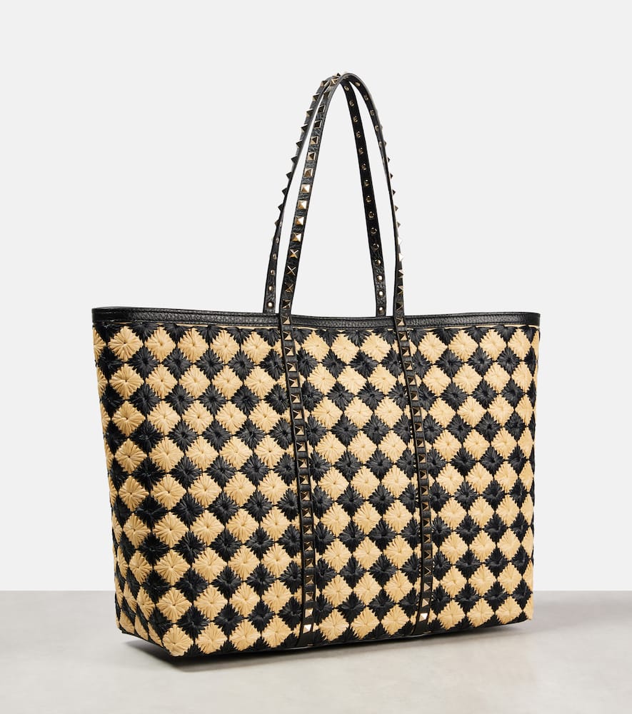 Valentino Women's Embroidered Raffia Rockstud Shopping Bag In Beige