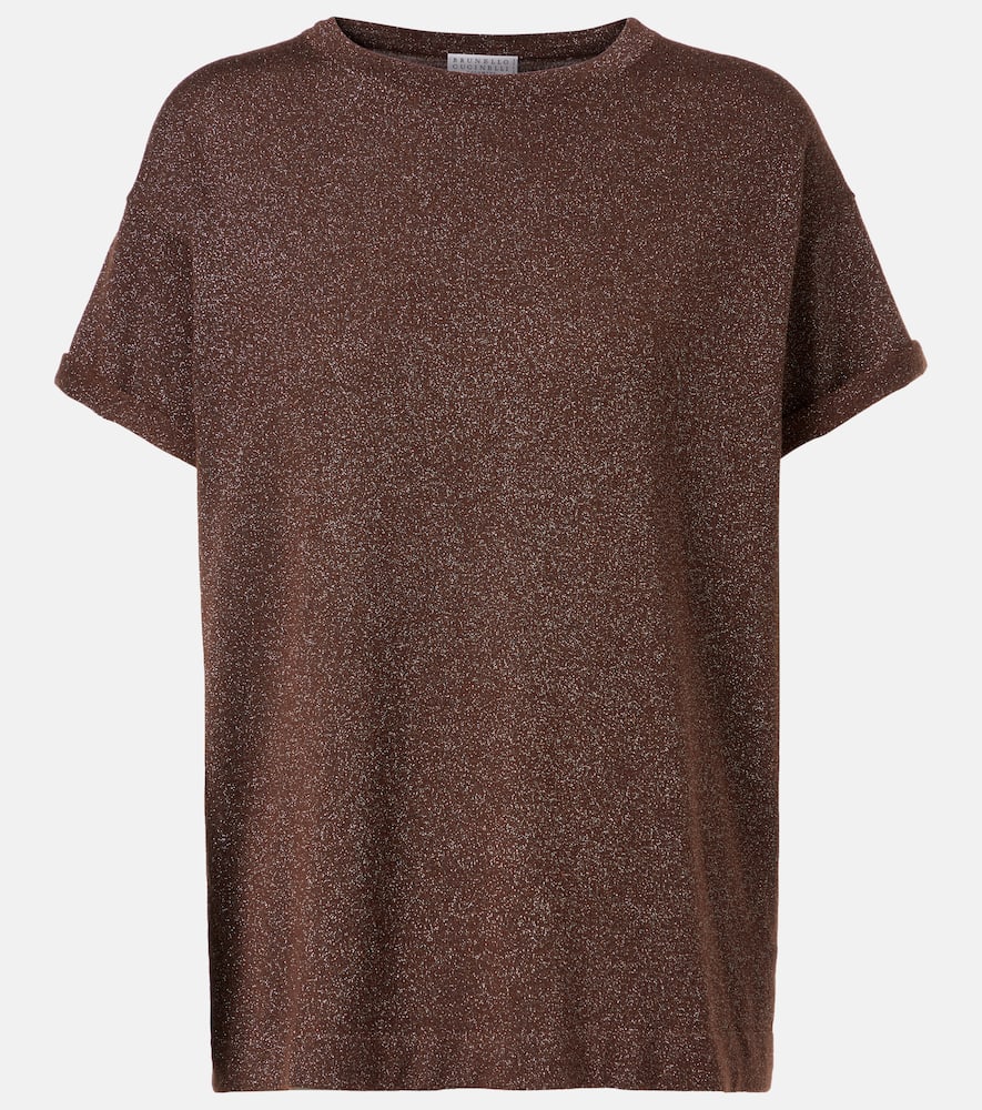 Brunello Cucinelli Lightweight Cashmere And Silk Sweater With Lurex Inserts In Brown