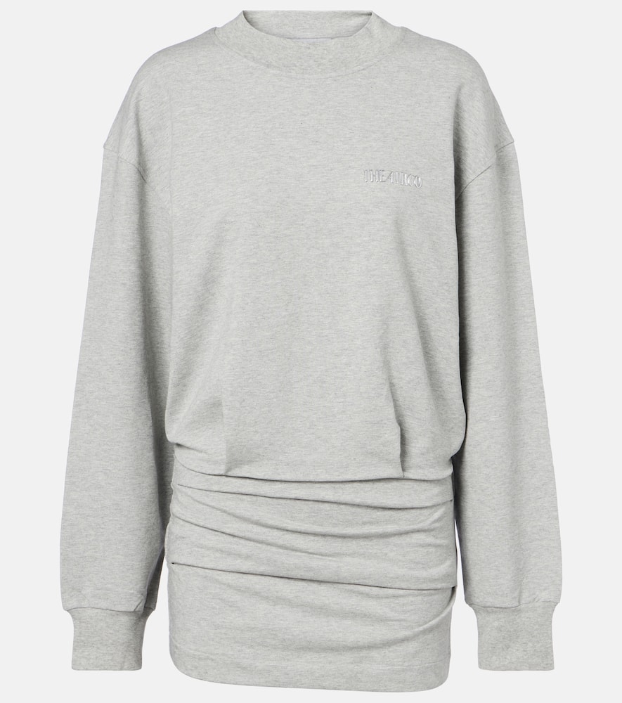 Attico Grey Crewneck Mini Dress With Logo Lettering On The Front And Tight Skirt In Gray