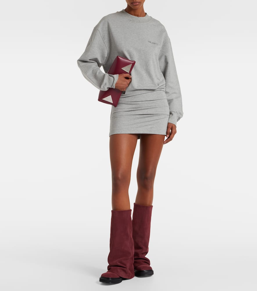 Attico Grey Crewneck Mini Dress With Logo Lettering On The Front And Tight Skirt In Gray