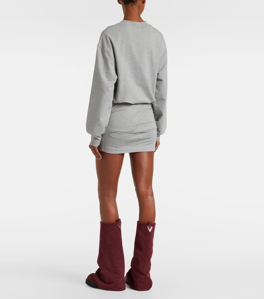 Attico Grey Crewneck Mini Dress With Logo Lettering On The Front And Tight Skirt In Gray