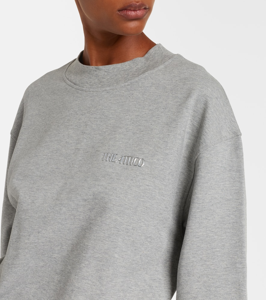 Attico Grey Crewneck Mini Dress With Logo Lettering On The Front And Tight Skirt In Gray