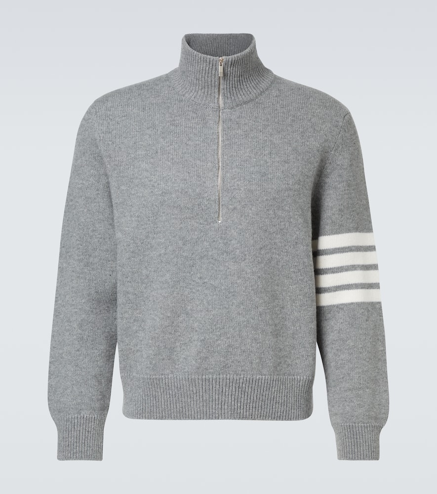 Thom Browne 4-bar Virgin Wool Half-zip Sweater In Gray