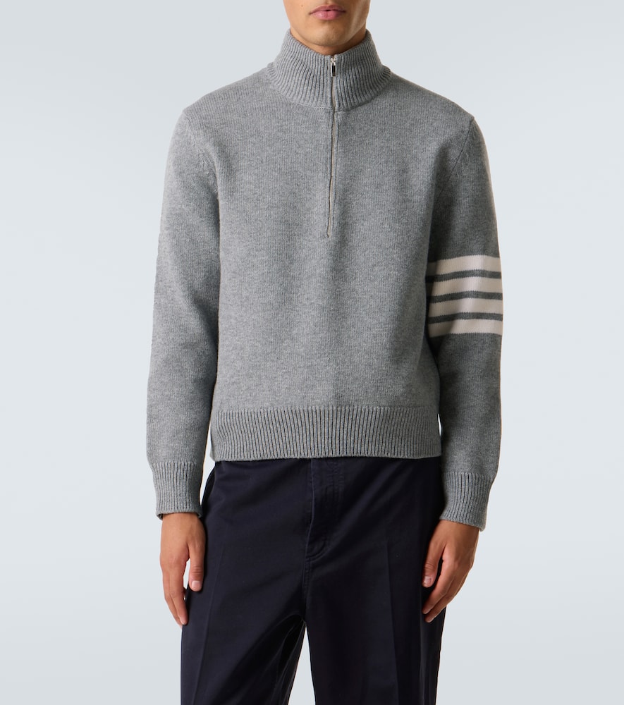 Thom Browne 4-bar Virgin Wool Half-zip Sweater In Gray