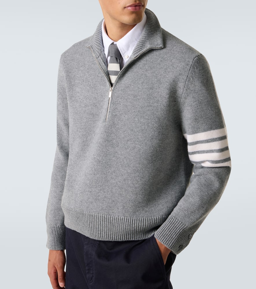 Thom Browne 4-bar Virgin Wool Half-zip Sweater In Gray