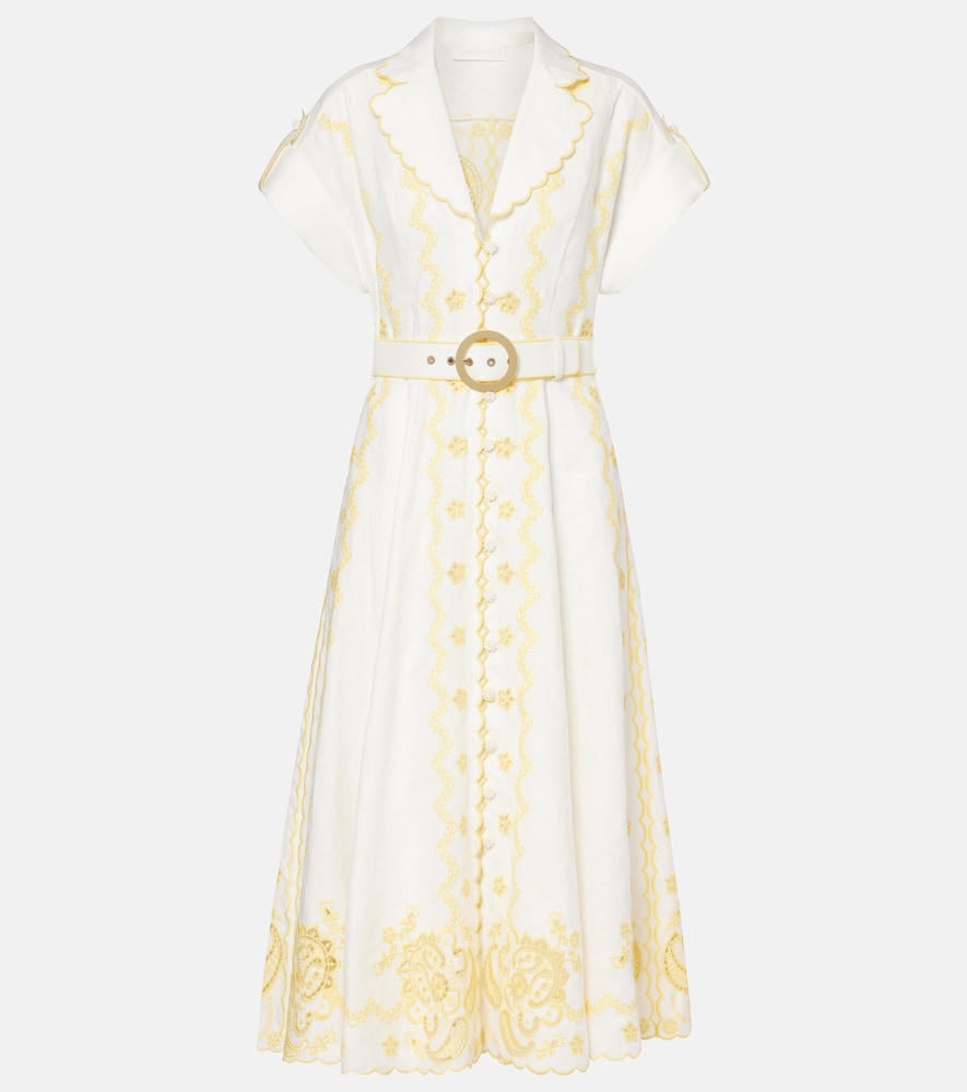 Zimmermann Women's White Lucky Embroidered Linen Midi Dress UK Size 10 - Mytheresa