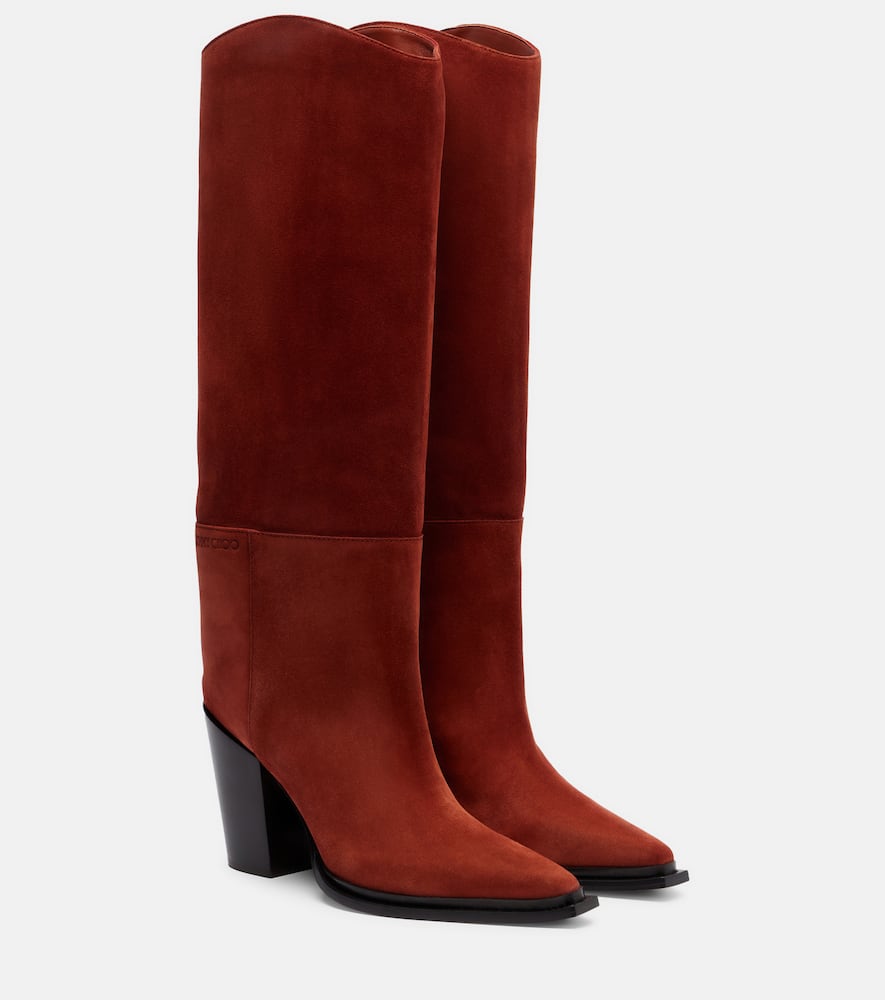Jimmy Choo Cece 80 Suede Knee-high Boots In Orange