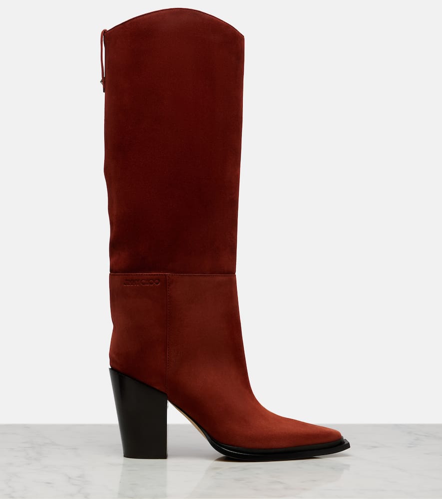 Jimmy Choo Cece 80 Suede Knee-high Boots In Orange