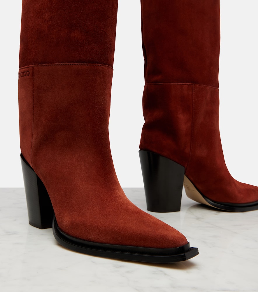Jimmy Choo Cece 80 Suede Knee-high Boots In Orange