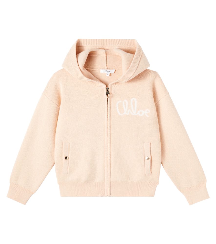 Chloé Logo Cotton And Wool Zip-up Hoodie In Pink