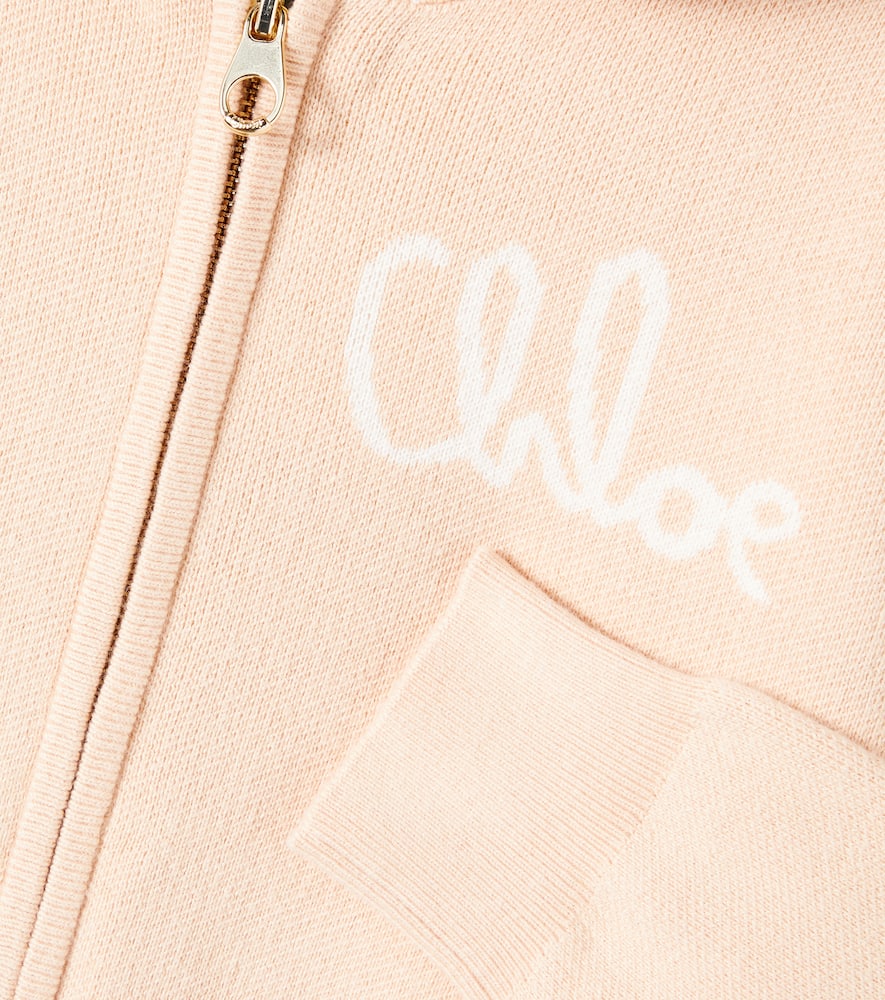 Chloé Logo Cotton And Wool Zip-up Hoodie In Pink