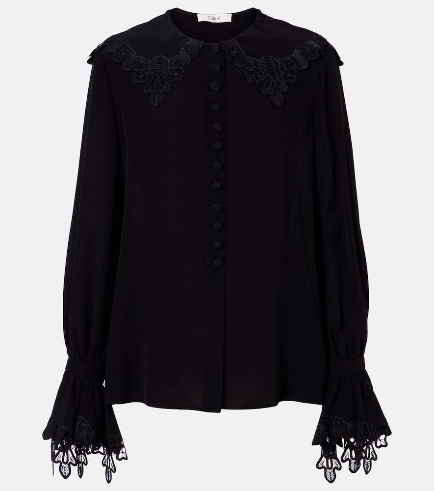 Chloé Embroidered Silk Crêpe De Chine Blouse In Black