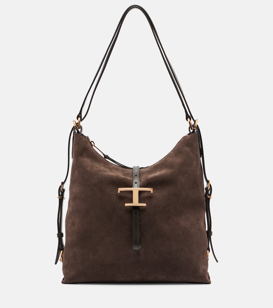 Tod's T Timeless Small Suede Tote Bag In Brown