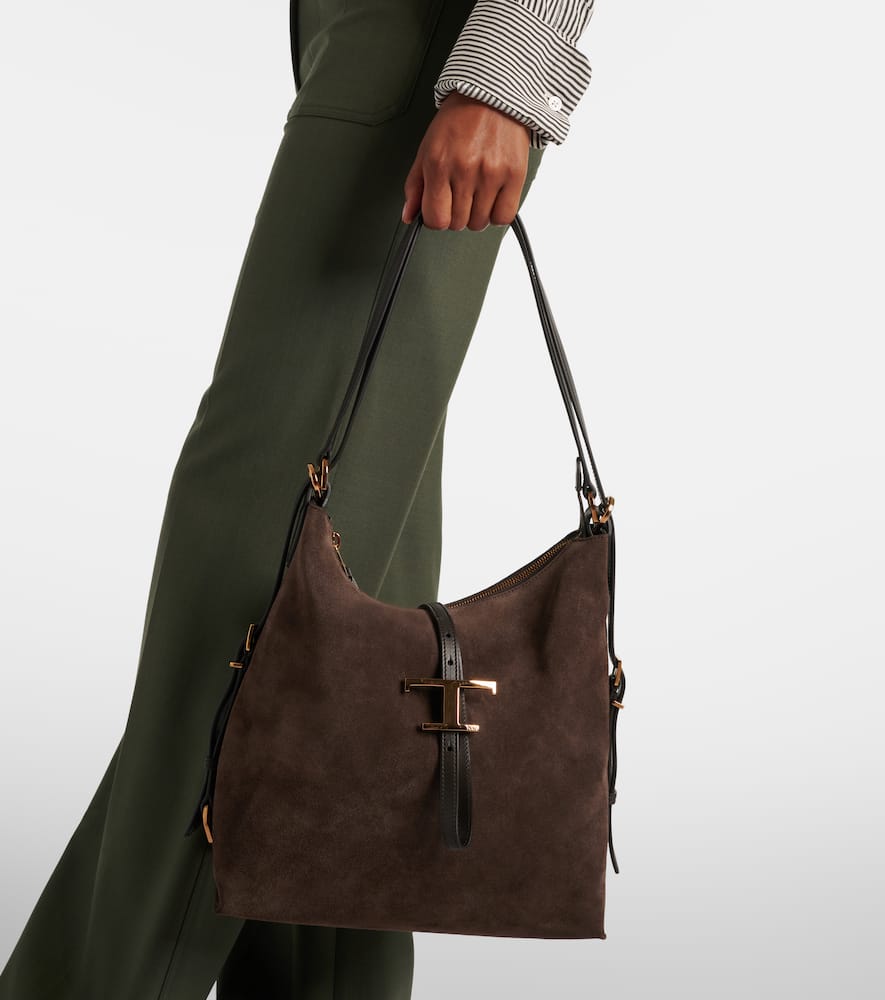 Tod's T Timeless Small Suede Tote Bag In Brown