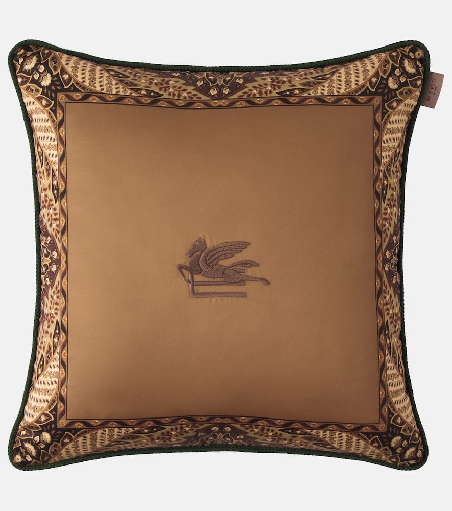 Etro Printed Cotton Cushion In Brown