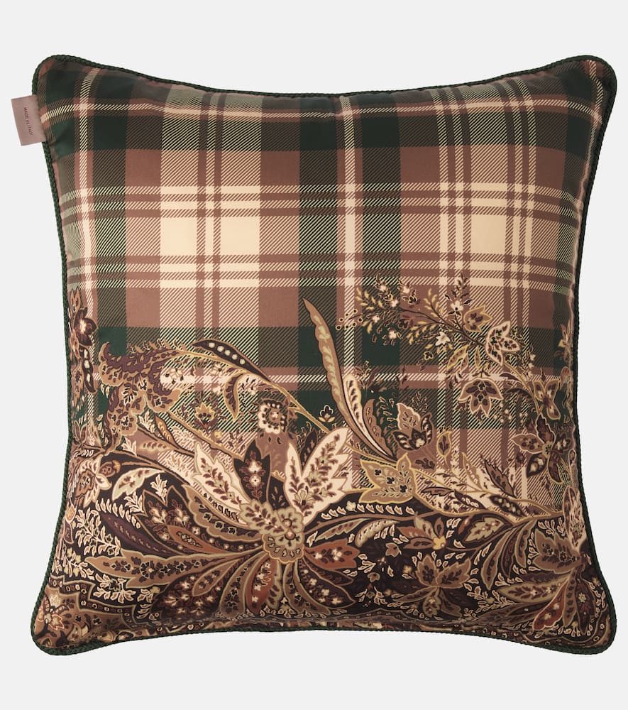 Etro Printed Cotton Cushion In Brown