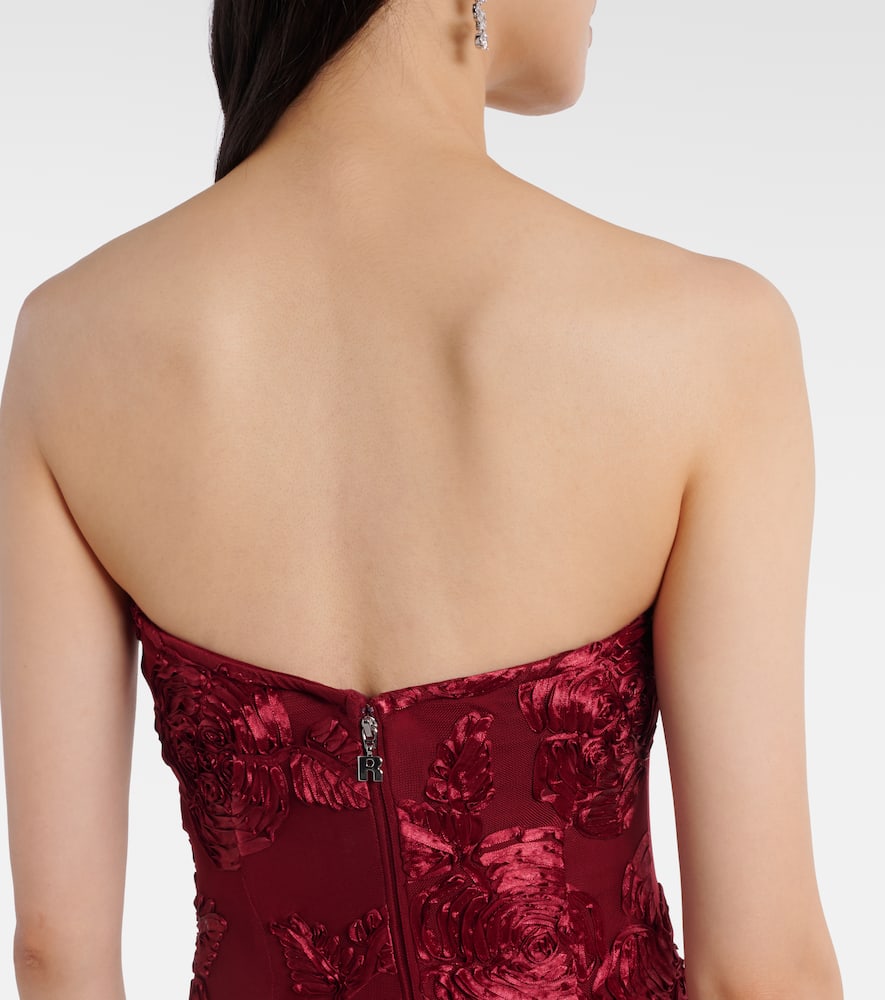 Rotate Birger Christensen Floral-appliqué Mesh Gown In Burgundy
