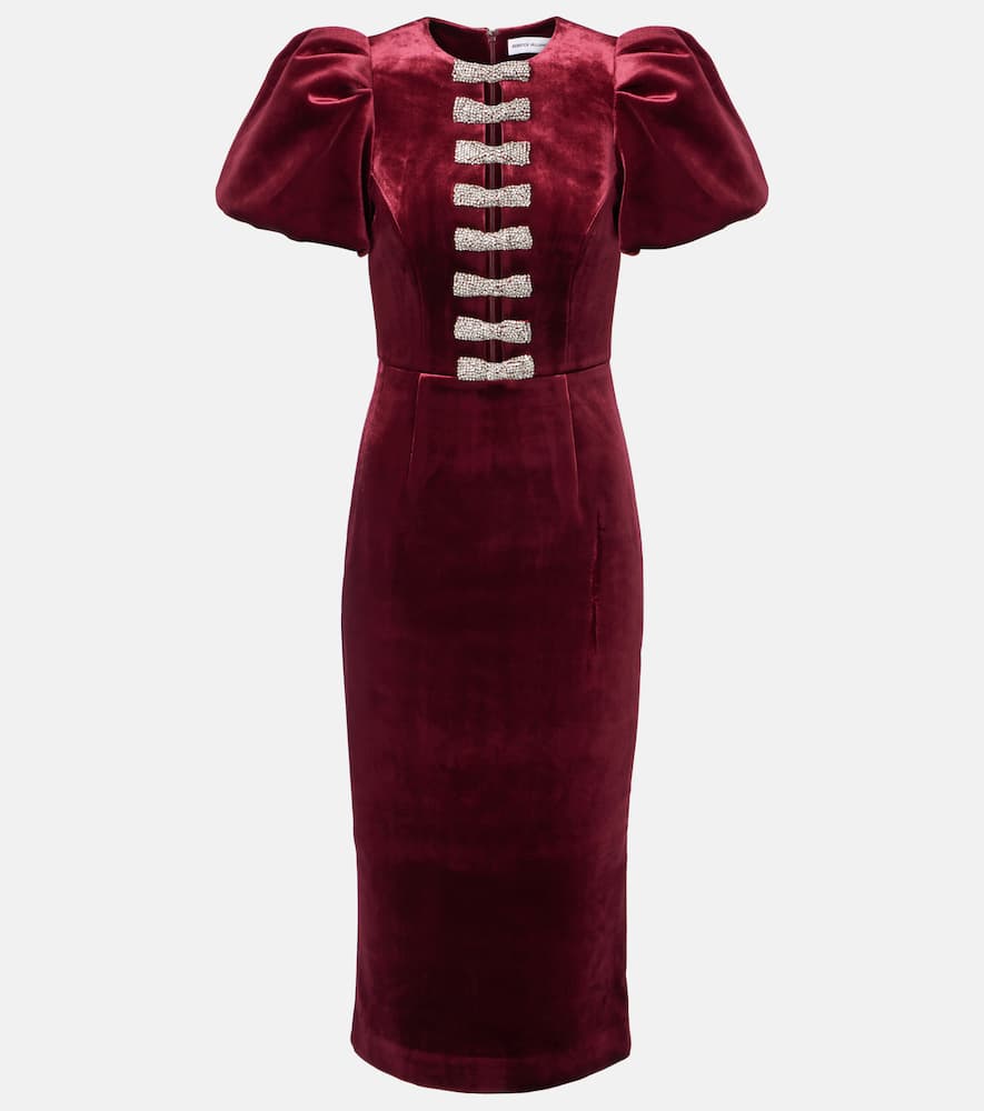 Rebecca Vallance Edwiena Embellished Velvet Midi Dress In Burgundy