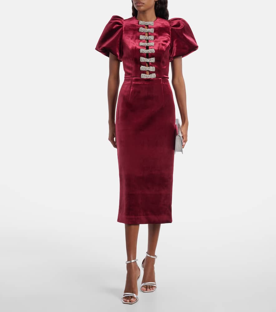 Rebecca Vallance Edwiena Embellished Velvet Midi Dress In Burgundy