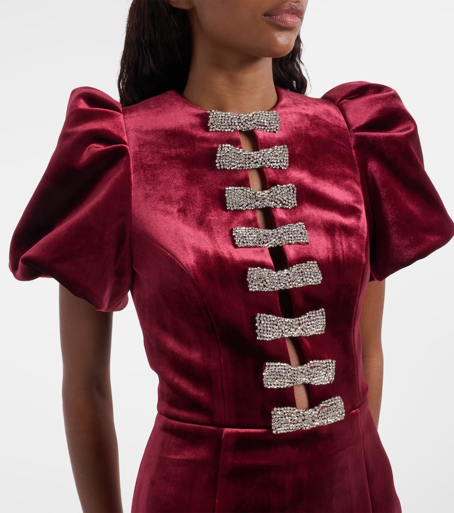 Rebecca Vallance Edwiena Embellished Velvet Midi Dress In Burgundy