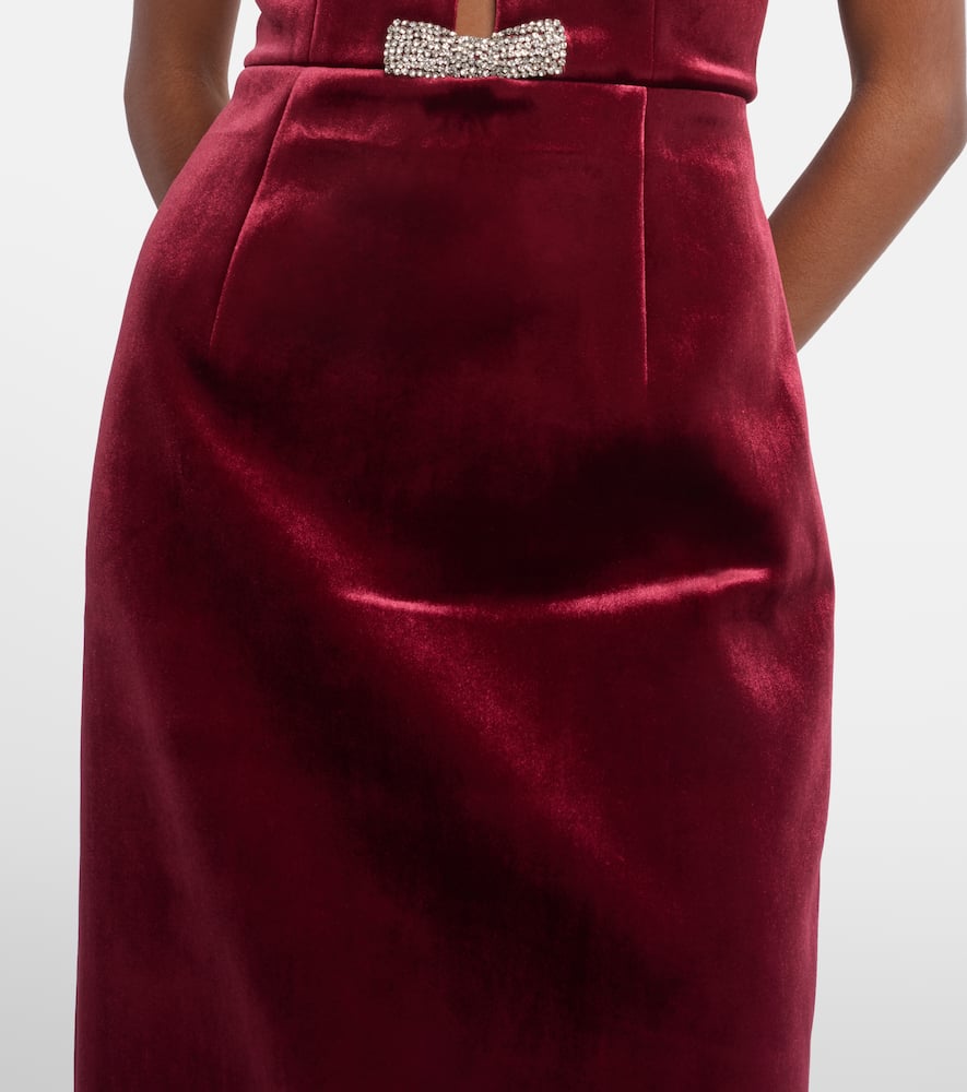 Rebecca Vallance Edwiena Embellished Velvet Midi Dress In Burgundy