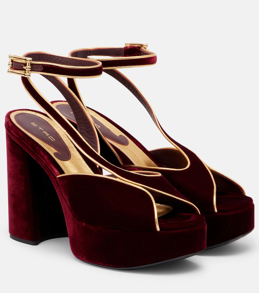 Etro 120 Velvet Platform Sandals In Burgundy