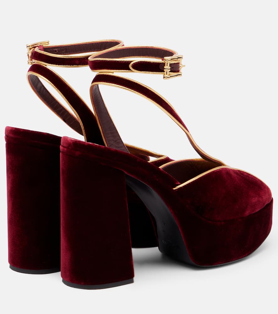Etro 120 Velvet Platform Sandals In Burgundy