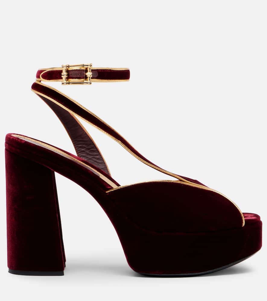 Etro 120 Velvet Platform Sandals In Burgundy