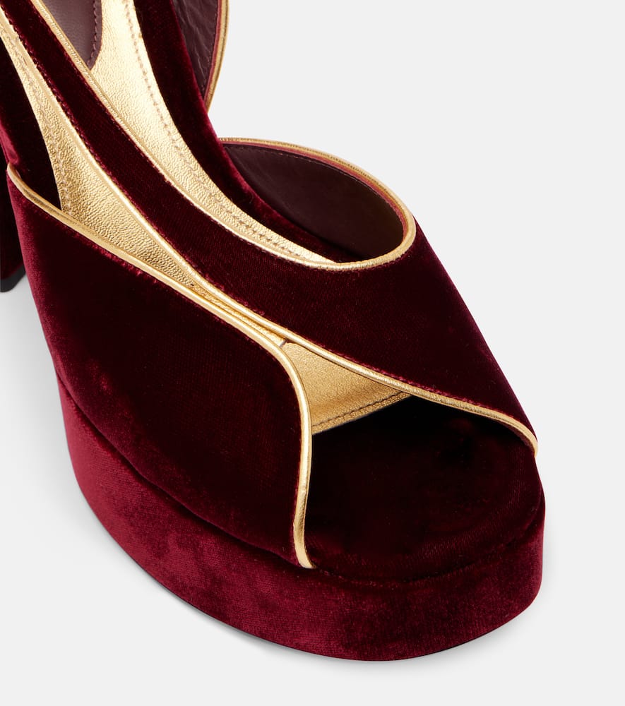 Etro 120 Velvet Platform Sandals In Burgundy
