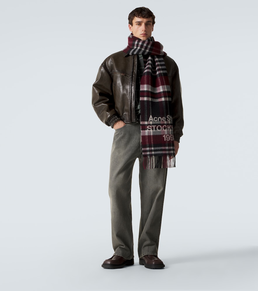  Acne Studios Acne Studios Logo Checked Fringed Wool Scarf 
