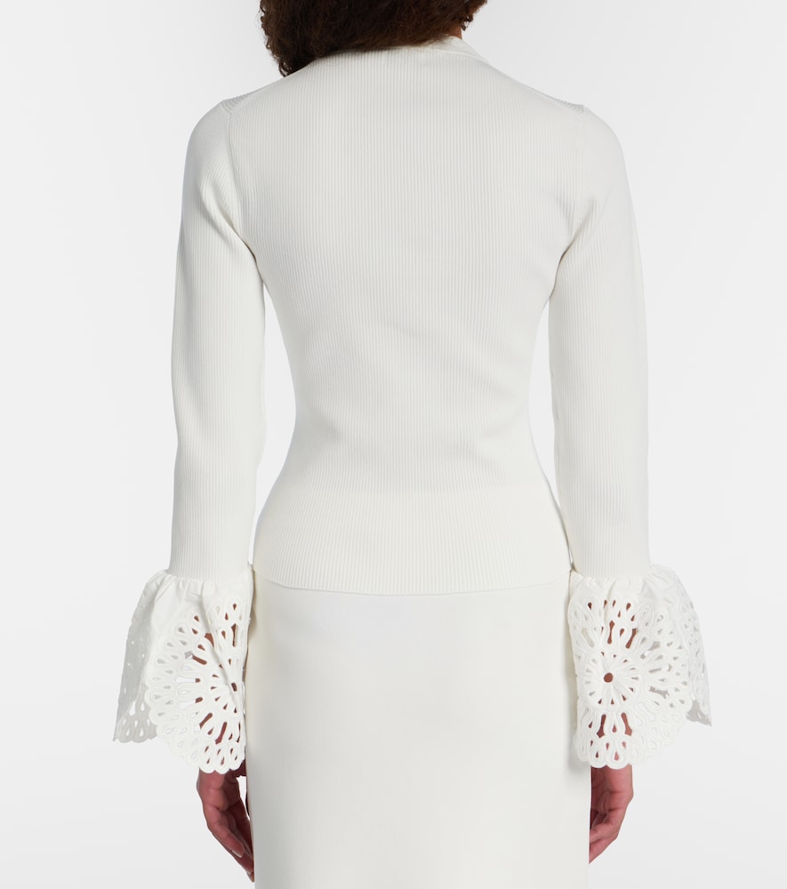 Ferrera Broderie Anglaise Ribbed-Knit Top