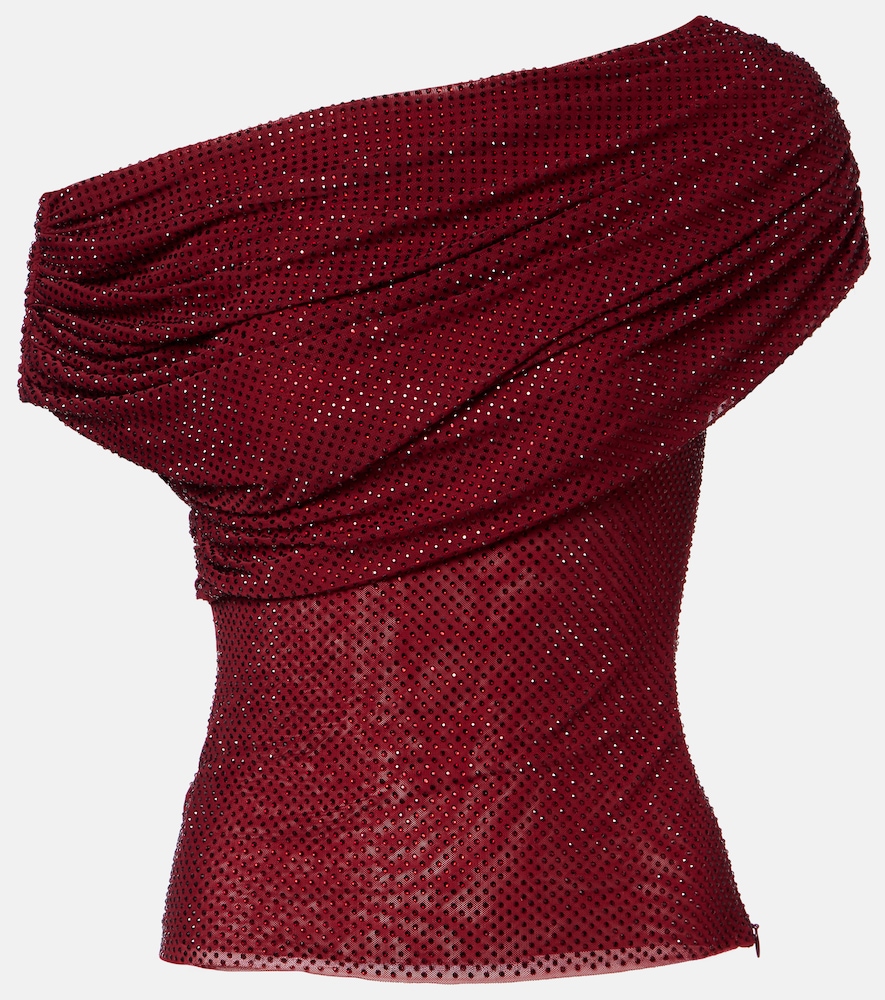 Self-Portrait Women's Burgundy Draped Embellished Mesh Top UK Size 16 - Mytheresa