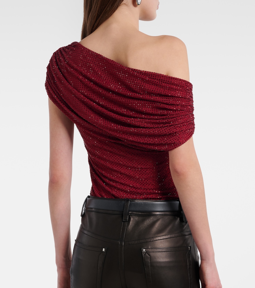  Self-portrait Self-portrait Draped Embellished Mesh Top 