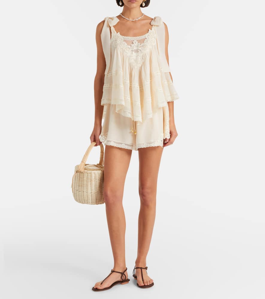 Zimmermann Awaken Lace-trimmed Cotton And Silk Top In Brown