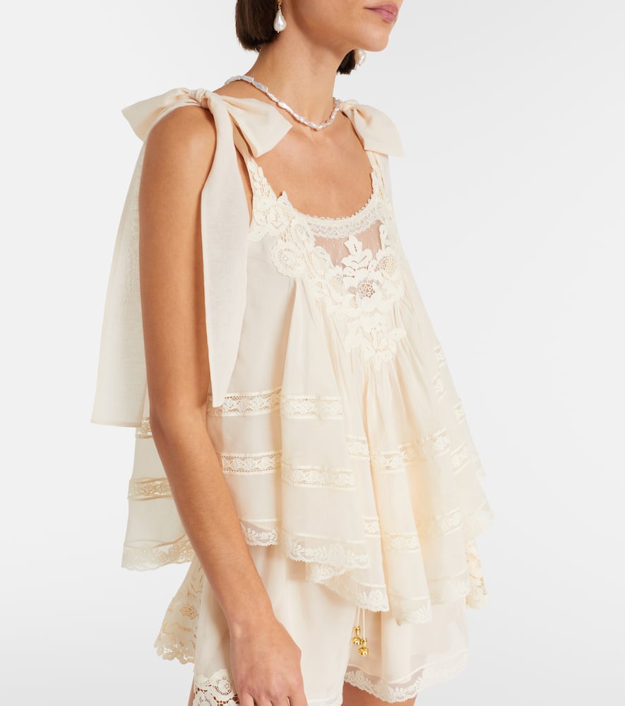 Zimmermann Awaken Lace-trimmed Cotton And Silk Top In Brown