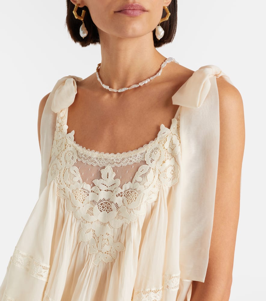 Zimmermann Awaken Lace-trimmed Cotton And Silk Top In Brown