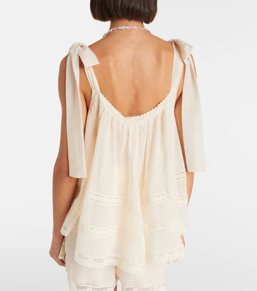 Zimmermann Awaken Lace-trimmed Cotton And Silk Top In Brown