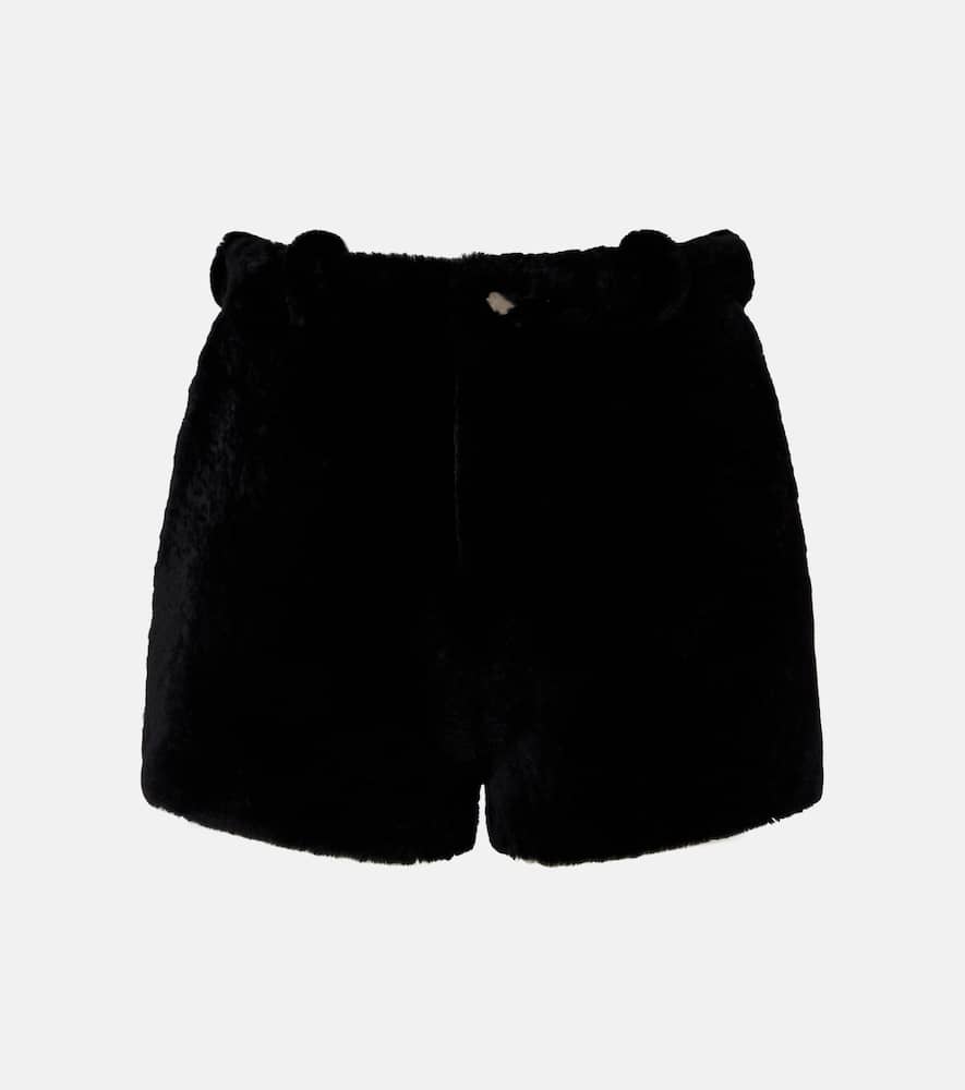 Nour Hammour Leontine Shearling Shorts In Black