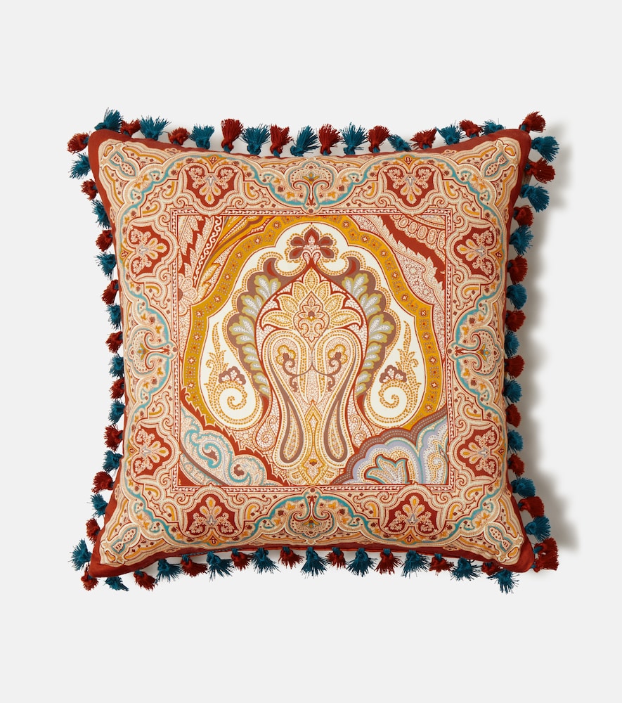 Etro Pegaso Paisley Cotton Cushion In Orange