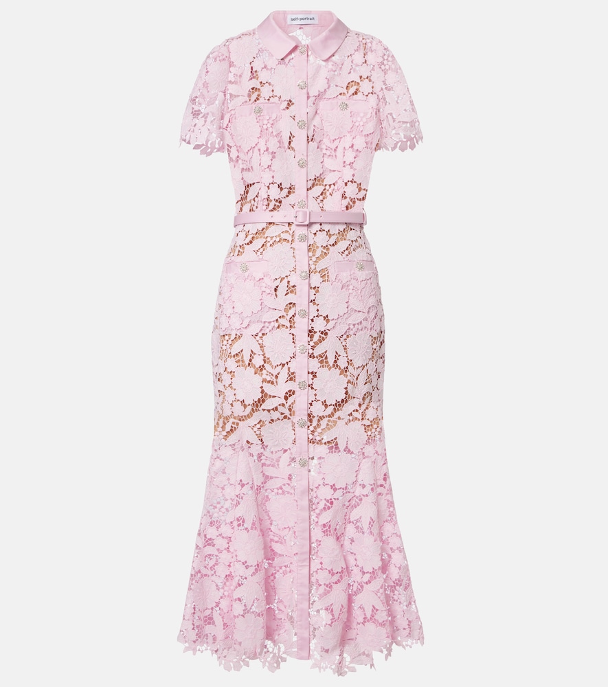Self-Portrait Belted lace shirt dress