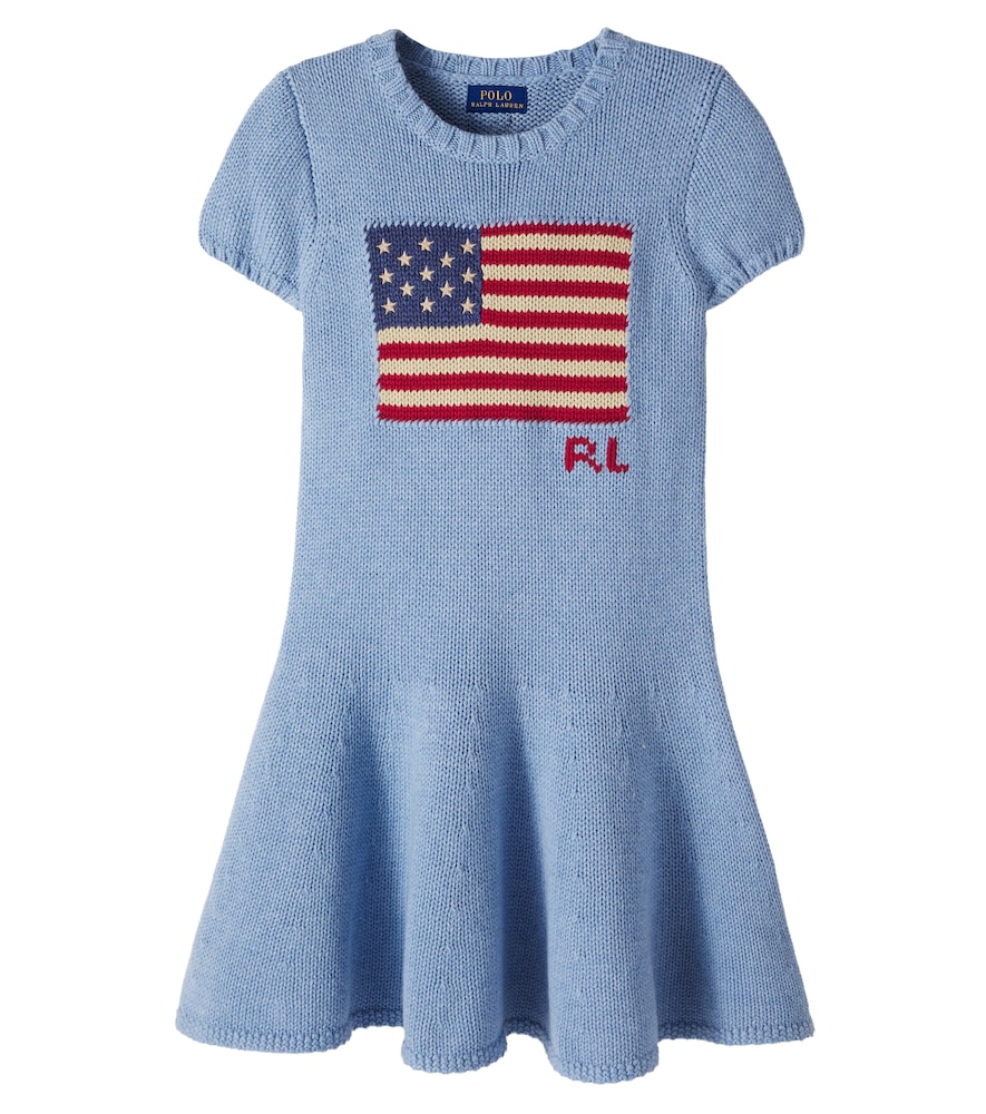 Polo Ralph Lauren Kleid Aus Baumwoll-Strick Bestickt Kinder Blau 146/152