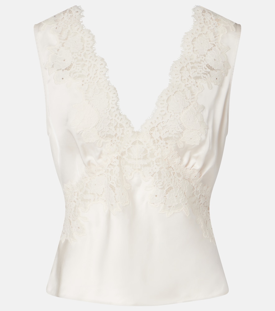 Rixo Women's White Emmie Lace-Trimmed Satin Top UK Size 16 - Mytheresa