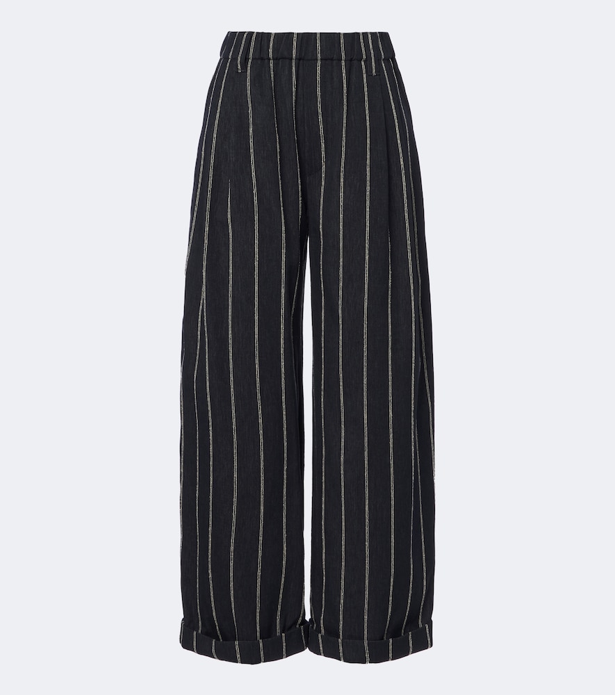 Pantaloni a gamba larga in cotone e lino
